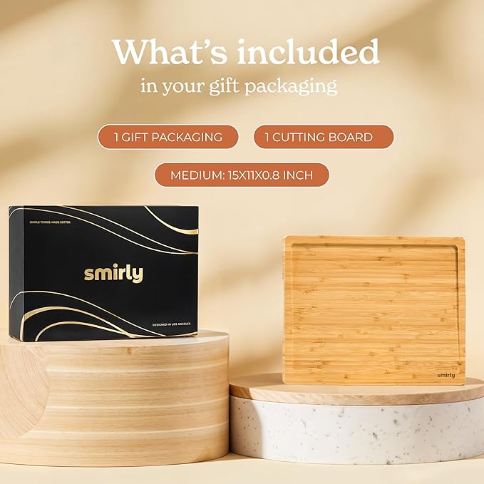 SMIRLY Large Bamboo Cutting Board for Kitchen: Large Bamboo Cutting Board with Juice Groove, Wooden Cutting Boards for Kitchen, Butcher Block Cutting Board Wood