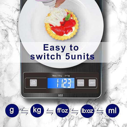 hito Food Scale 33lb Digital Kitchen Scale Rechargeable Waterproof Weight Grams and oz 1g/0.1oz Precise, for Weight Loss, Cooking and Baking, Black