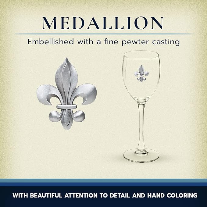 Heritage Pewter Fleur de Lis Glass Goblets – Set of 2 | 12 OZ Goblet Wine Glasses | Expertly Crafted Pewter Glass
