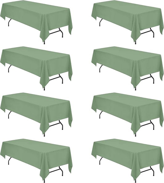 BRILLMAX 8 Pack Sage Green Tablecloths for 8 Foot Rectangle Tables 60 x 126 Inch - 8ft Rectangular Bulk Linen Polyester Fabric Washable Cloth Cover for Wedding Reception Banquet Birthday Party
