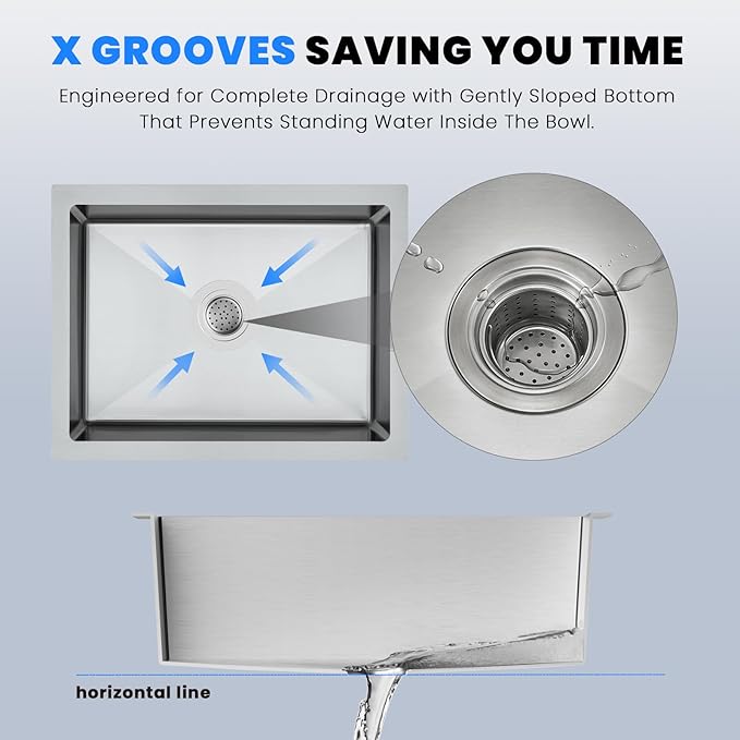 POPFLY 23 Inch Undermount Kitchen Sink, Single Bowl 18 Gauge 304 Stainless Steel Outdoor Sink, 23×18 In Bar Prep Small Undermount Kitchen Sink, Brushed Nickel