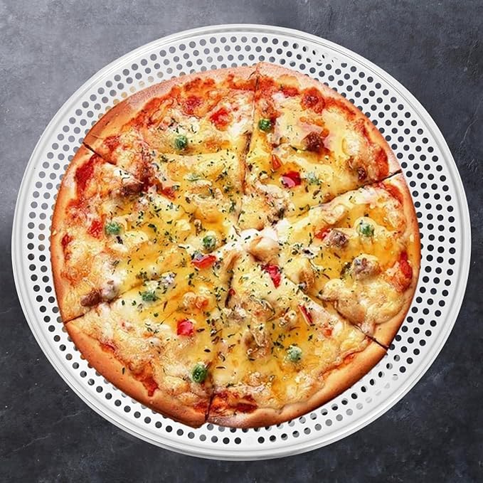 BESTonZON 16 Inch Pizza Tray, Aluminum Non-stick Pan with Holes Mesh Pizza Pan, Round Crisper Tray Baking and Serving Sheet for Oven Home Restaurant