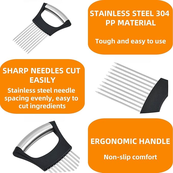Onion Holder for Slicing, Upgrade Stainless Steel Onion Slice Holder Lemon Slicer Vegetable Cutter, Assistant Tool for Slicing Fruit, Potato, Tomato and Meat (2 Pack)