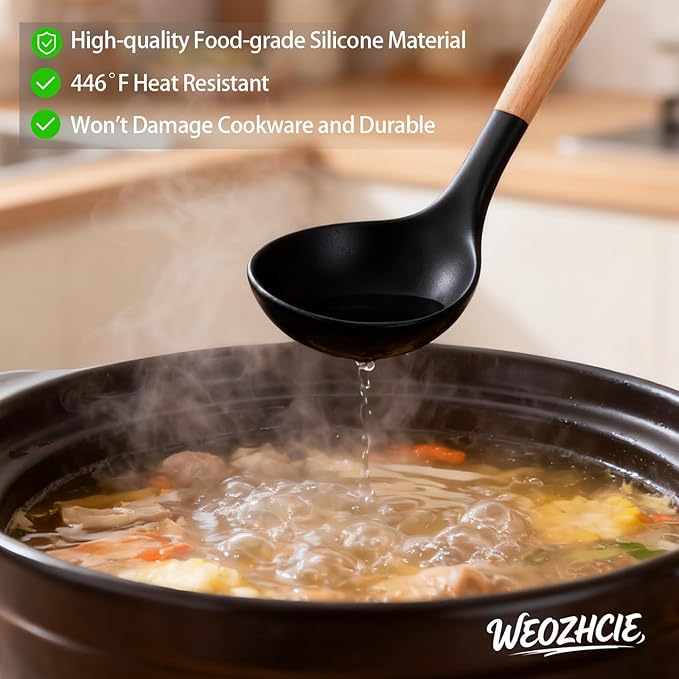 Silicone Cooking Utensil Set,12 PCS Cooking Cookware Kitchen Utensils Set for Cooking, Nonstick 446°F Heat-Resistant Cookware Kitchen Tools of Spoon,Brush,Whisk,Spatula,Turner Tongs (Black)