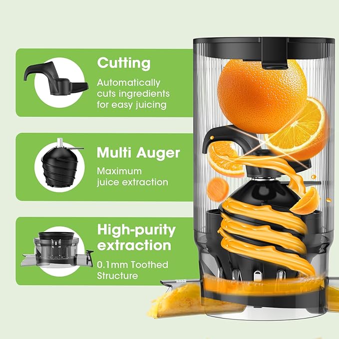 Cold Press Juicer Machines with 5.8" Large Feed Chute, Juicer for Whole Vegetables & Fruits, High Juice Yield (Grey)