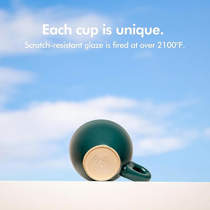 KIVY Cappuccino cups set of 4 [8oz] - Thick-walled stoneware cappuccino cup set for latte art - Latte mugs - Latte cups - Coffee mug - Latte art cup - Ceramic latte cup and saucer set of 4 - Blue