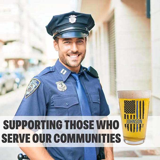 Blue Ridge Mountain Gifts - Thin Blue Line Pint Glass - Personalized Law Enforcement Glass, Police Officer Appreciation, Back the Blue, Police Academy Gift, First Responders Custom Glassware