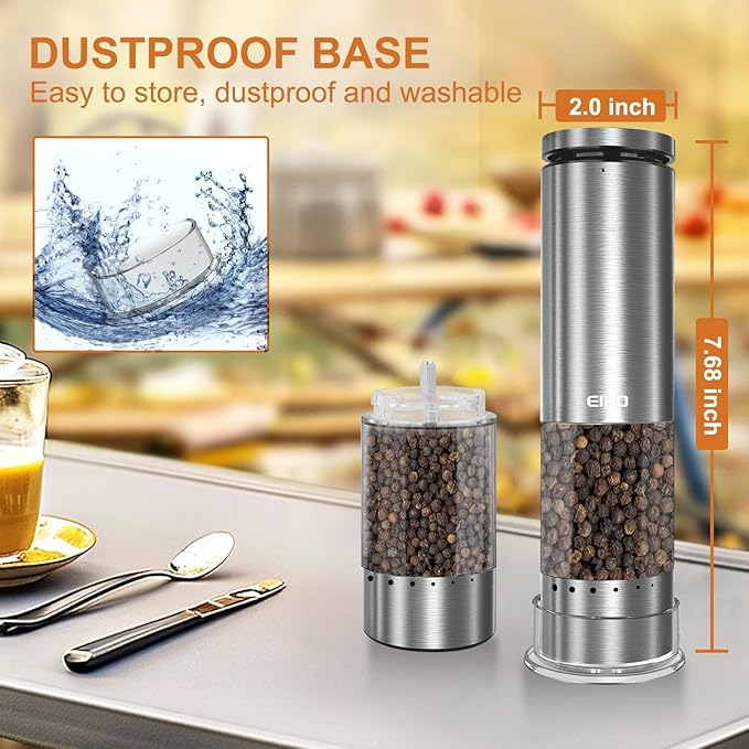 Electric Salt and Pepper Grinder Set Rechargeable, Automatic Salt and Pepper Shakers Mills with 6-Level External Adjustable Coarseness, LED Light, House Warming Cooking Gifts for Women Men