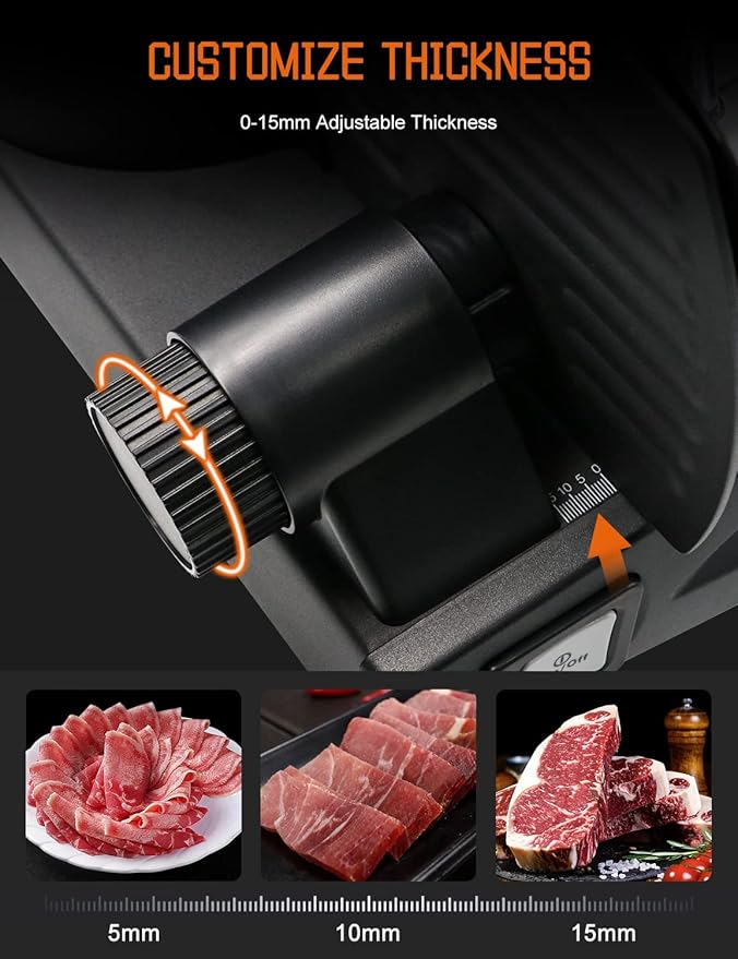 Meat Slicer, 200W Electric Food Slicer with 2 Removable 7.5" Stainless Steel Blades and Stainless Steel Tray, Child Lock Protection, Adjustable Thickness, Food Slicer Machine for Meat Cheese Bread