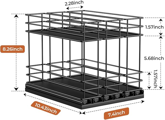 Pull Out Spice Rack Organizer for Cabinet, Slide Out Spice Racks, Easy to Install, 2.1''Wx10.35''Dx8.26''H, 3 Drawers 2 Tiers(Black)