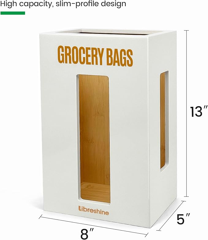 Large Grocery Bag Organizer Under Sink, Plastic Bag Holders for Grocery Bags Cabinet, Bamboo Grocery Bag Holder Wall Mount White