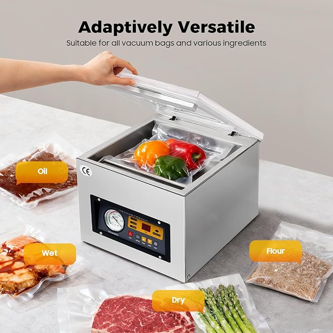 Commercial Chamber Vacuum Sealer - 120W Automatic Food Saver Chamber Vacuum Sealer with 260mm Seal Bar, Stainless Steel Packaging Machine Sealer for Home Kitchen