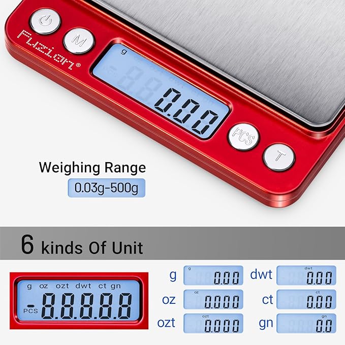 Fuzion Digital Scale .01 Gram Accuracy, 500g Mini Food Scales for Small Jewelry, Gold, Herb, Spice - Weight Gram and Oz