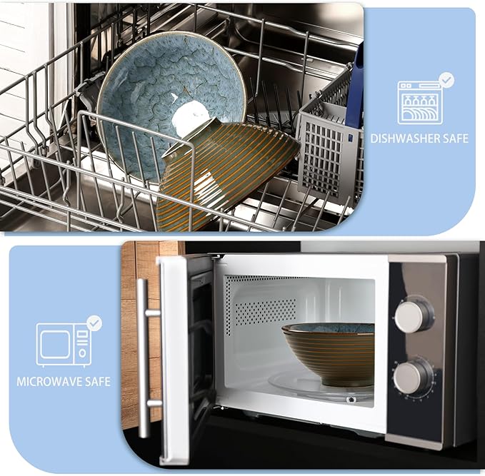 NUTRIUPS 8 Inch Ceramic Ramen Bowl Set of 2 Pho Bowls 40oz Japanese Noodle Udon Soup Bowls with Spoons and Chopsticks (Blue Peacock)