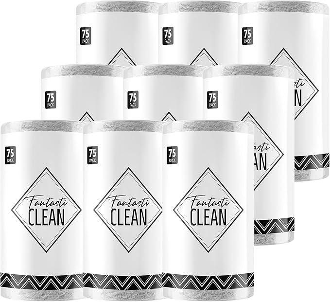 Fantasticlean Microfiber Cleaning Cloth Roll -675 Pack, Tear Away Microfiber Towels, 12" x 12", Reusable, Washable, Ultra Absorbent Dishcloth for Home Supplies, Car, Shop (9 Rolls of Grey)