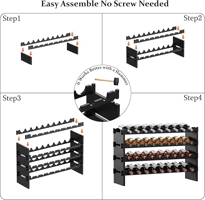 Bambloom Wine Rack Freestanding Floor, Wooden Stackable Bottle Storage Rack for Kitchen,Cellar. 36 Bottles Wine Holder Display Shelves for Champagne(Black)