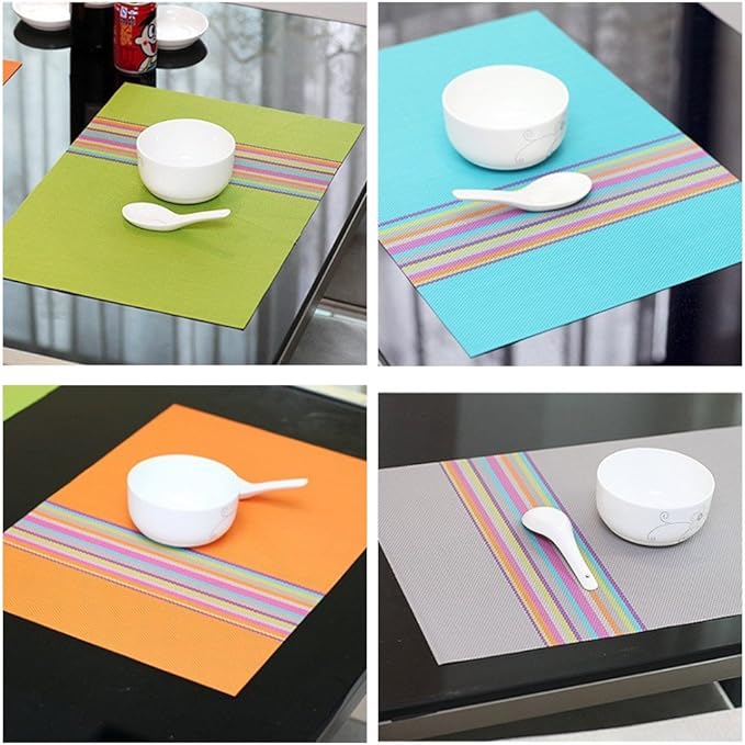 SHACOS Placemats Set of 4 Colorful Woven Vinyl Place Mats for Dining Table Reversible PVC Heat Resistant Table Mats (4, Multicolor)