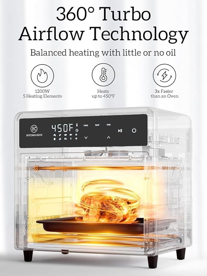 Kitchen Elite Air Fryer Toaster Oven Combo, 12.6 QT Stainless Steel Airfryer 10 in 1, Convection Oven Countertop 450°F, Non-Toxic for Bake, Roast, Reheat, Broiler, Dehydrate with Digital Touch Screen