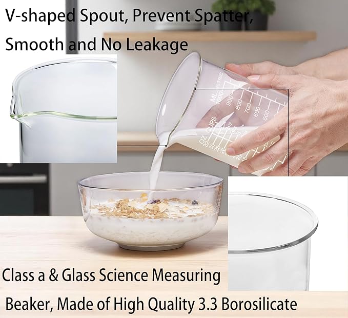 Ackers Etching Scale Glass Measuring Cup Set, Includes 1-Cup(8OZ),2-Cup(16OZ), and 4-Cup(32OZ) Liquid Measuring Cups, Dishwasher, Freezer, Microwave, and Preheated Oven Safe, Essential Kitchen Tools