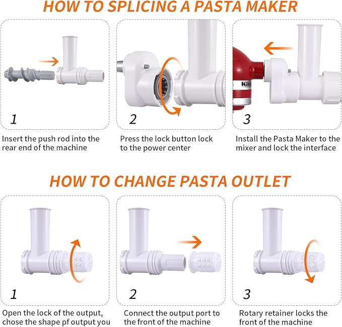 6 In 1 Pasta Maker Attachment for KitchenAid Stand Mixers with 6 Different Shapes of Pasta Outlet, Stainless Steel Plastic ABS