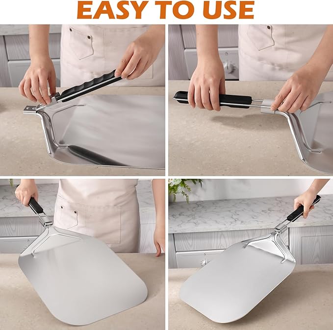 MANJIA Pizza Peel 13 inch, Pizza Paddle with Cutter Rocker Set (12.6"x 16.5") Metal Pizza Peel with Foldable Handle, Pizza Spatula Paddle for Indoor & Outdoor Ovens Homemade Pizza Making Kit