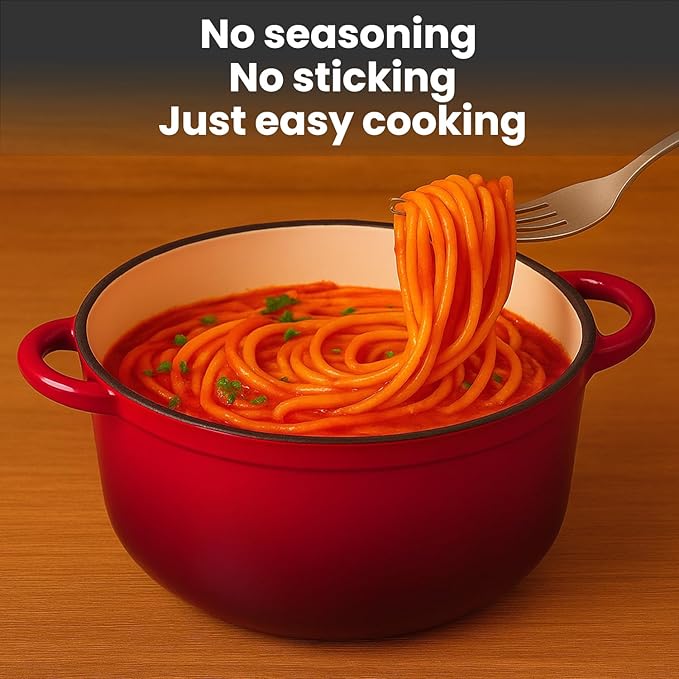 QuliMetal Nonstick Enameled Cast Iron Cookware Set, 5 Pcs Pots and Pans with Lid, Skillet, Frying Pan, Saucepan & Dutch Oven for All Stovetops, PFA Free - Ideal for Sourdough Bread Baking