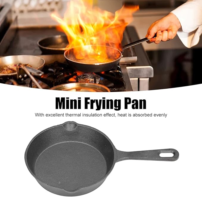 14cm Cast Iron Frying Pan, Pre Seasoned Small Skillets Nonstick Frying Pan Small Egg Skillet Flat Bottomed for Stovetop Oven Grill