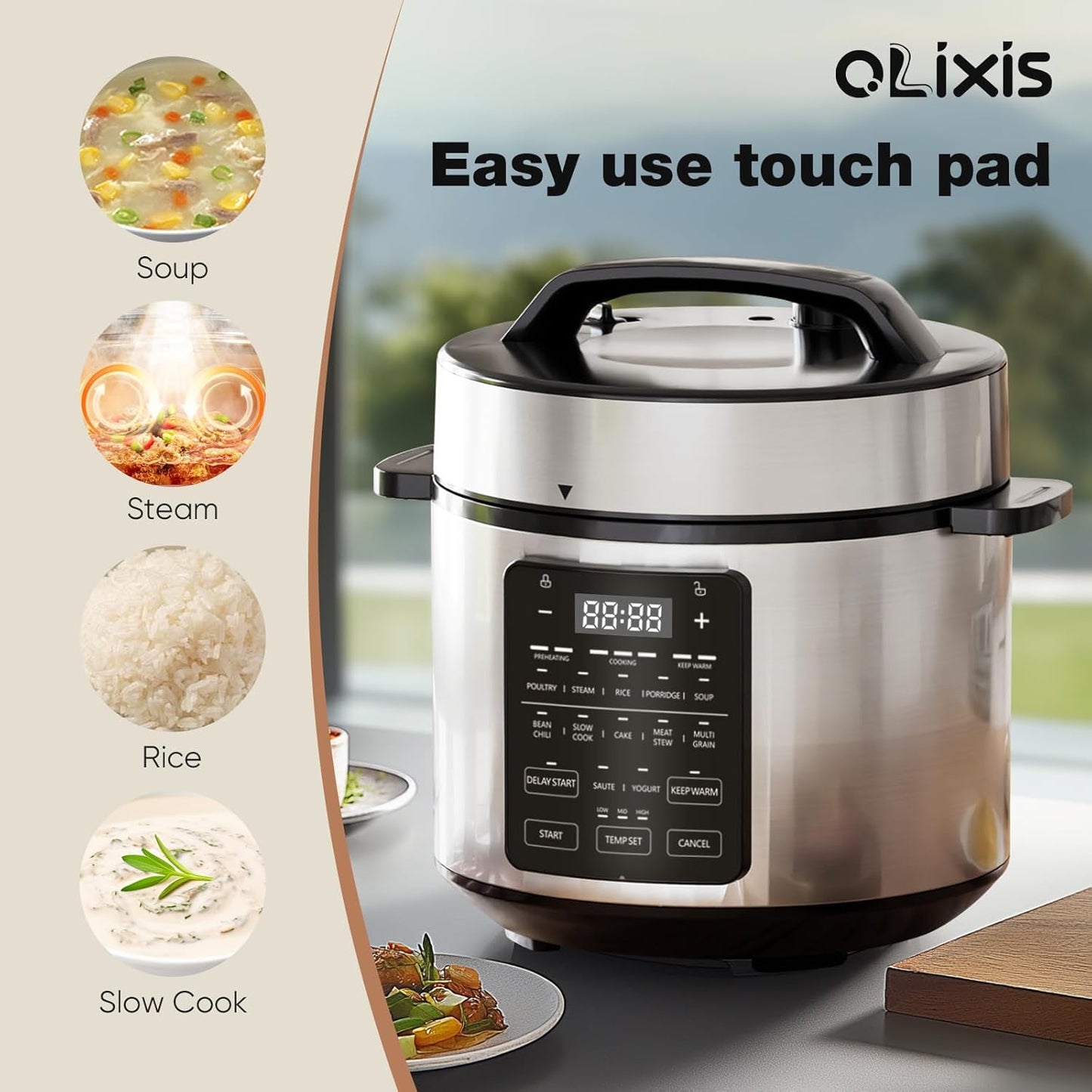 OLIXIS Electric Pressure Cooker 6 Quart Stainless Steel Multi Cooker Electric for Pressure 12-in-1 Rice, Steamer, Yogurt Maker, Slow Cook,Meat Stew, Cake, Porridge, Multigrain,SLV