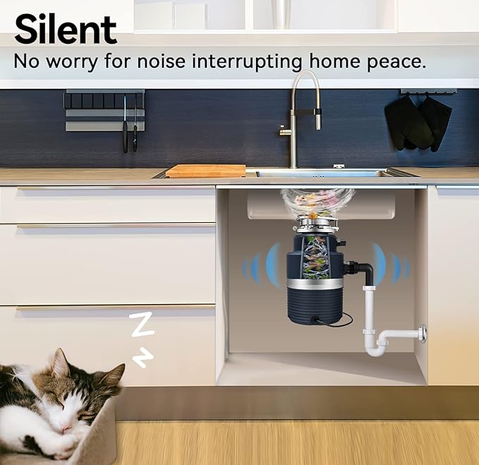 Garbage Disposal 1HP, Food Waste Disposal Continuous Feed, Garbage Disposal with Power Cord,Navy Blue…