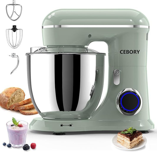 3-IN-1 Electric Stand Mixer, 6.5QT Bowl 660W 10-Speed Kitchen Mixer, Household Food Mixers include Dough Hook, Beater and Whisk, Bread Cake Mixer for Baking and Most Home Cooks, Green