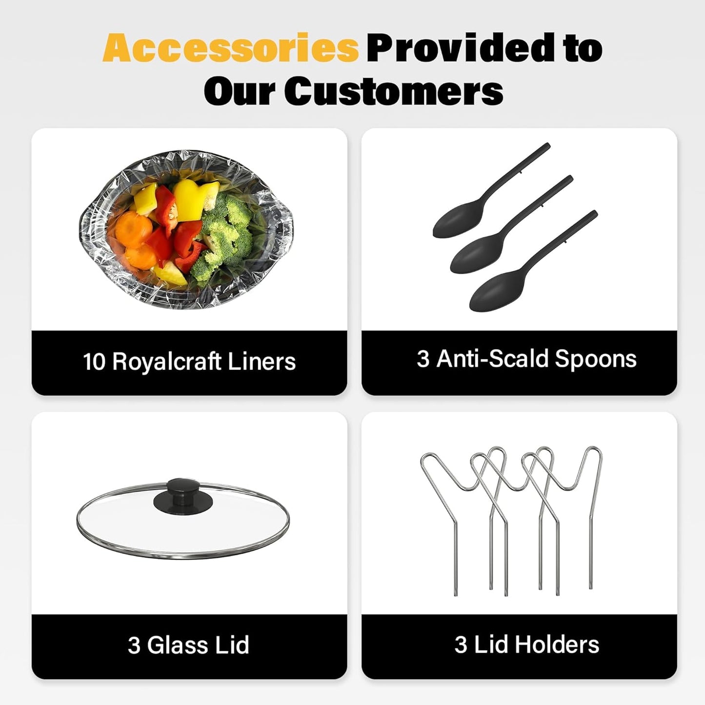 Sunvivi Slow Cooker with 10 Cooking Liners, Triple Slow Cooker Buffet Server 3 Pot Food Warmer for Parties with 3 Spoons ? Lid Rests,Adjustable Temp, 3 * 1.5 Quarts Silver