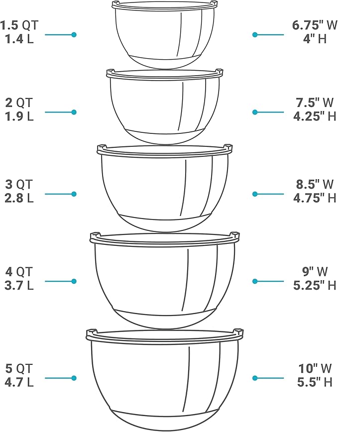 Belwares Mixing Bowls with Lids Set - Nesting Bowls with Airtight Lids + Graters - Stainless Steel Non-Slip Mixing Bowl for Baking, Food Storage and Prepping (Red, 5-Piece Set)