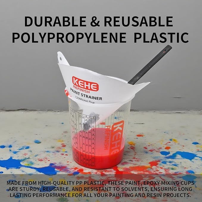 15 PACK Paint Mixing Cups by KEHE REFINISH,18 oz (550ml),Disposable or Reusable Plastic Measuring Cups with Lids for Liquids, Paints, Resin, Epoxy, Art,Ratios 1:1,2:1, 3:1, 4:1,5:1,6:1,7:1,8:1