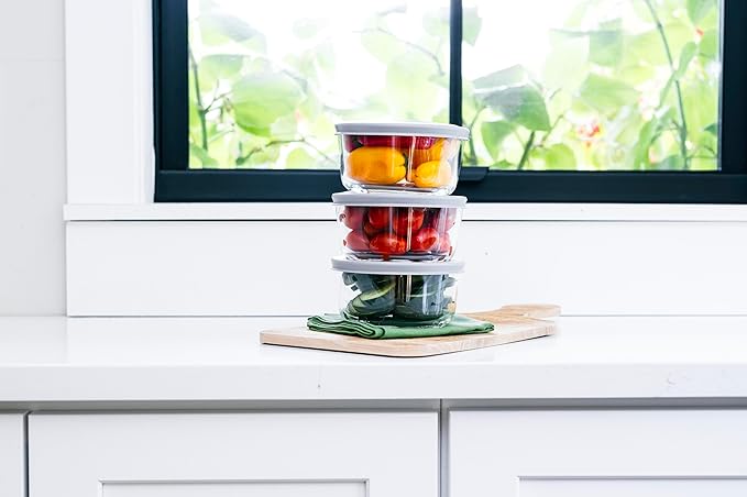 6-Piece Glass Food Storage Containers Set (3 Containers + 3 BPA-Free Lids) | 2-Cup, Leakproof | Microwave, Freezer, Oven & Dishwasher Safe | Ideal for Meal Prep & Pantry Organization