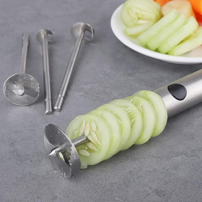Veggie Core Drill Stainless Steel Vegetable Spiral Cutter Spiralizer Set of 4 for Coring and Hollowing out Zucchini, Potatoes, Carrot, Pear (Veggie Core)