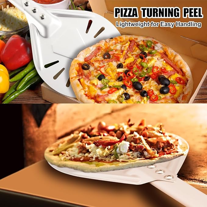 Pizza Turning Peel 7 Inch Round Anodized Aluminum Perforated Pizza Peel Turner With Metal Handle Pizza Paddle Spinner For Outdoor Pizza Oven Accessories