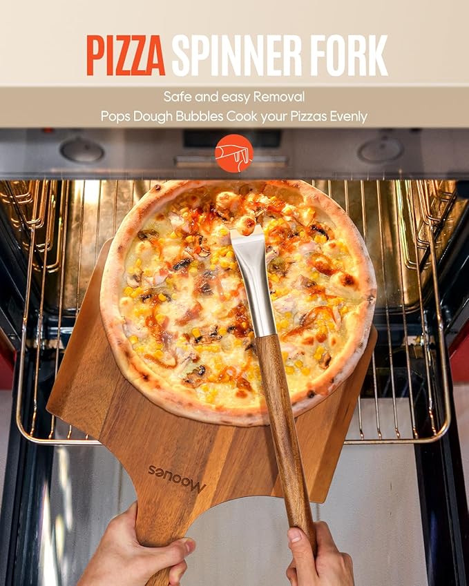 12 Inch Natural Wooden Pizza Peel - Paddle Spatula Oven Accessory for Transferring & Serving - Wood Cutting Board for Cheese, Bread, Fruit