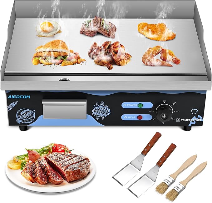 22 Inch Commercial Electric Griddle, Countertop Griddle with Non-stick Flat Top Grill, Stainless Steel Kitchen 2500W Electric Griddle for Home or Restaurant