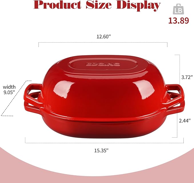 Enameled Cast Iron Oval Dutch Oven Pot with Lid, Dutch Oven for Sourdough Bread Baking, Oval Bread Pan, 7qt, Red