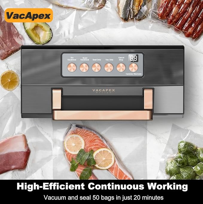 5.0 Precision Food Vacuum Sealer Machine, Commercial Full Automatic Vacuum Sealer Machine, Deluxe Powerful Vacuum Sealing System, Double Heat Seal, Built-in Cutter&Storage, 2 Bag Rolls&Hose,Sous Vide