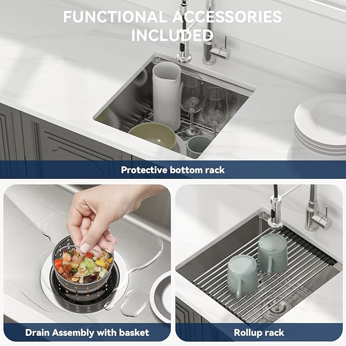 LORDEAR 18 inch Undermount Bar Sink Workstation - 18x19x10 Inch Bar Prep Sink 16 Gauge Stainless Steel Single Bowl Handmade RV Outdoor BBQ Camper Sink with Full Cutting Board