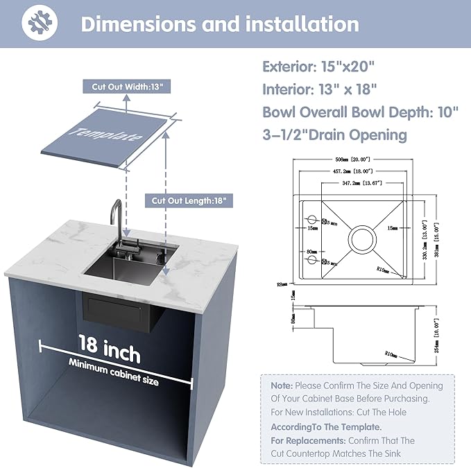 15x20 Inch Black Hidden Concealed Undermount Bar Sink with Folding Faucet, Hausinluck Stainless Steel Workstation Bar Outdoor RV Sink, 16 Gauge Small Bar Single Bowl Sink for Wet Bar Prep