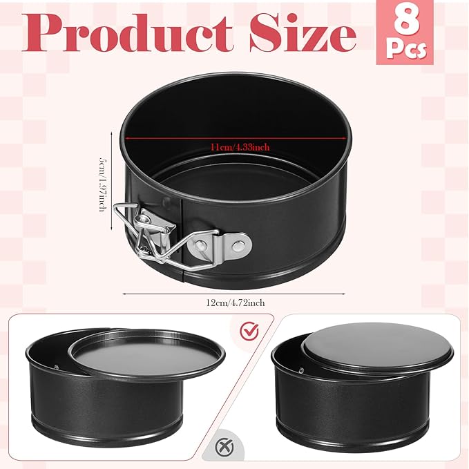 8Pcs Springform Pans Nonstick, 4.7 Inch Stainless Steel Springform Cake Pan with Removable Bottom Round Mini Cheesecake Mold for Cakes, Cheesecakes, Pizzas and Quiches