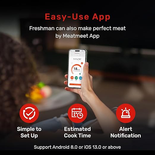 Pro Smart WiFi Wireless Meat Thermometer, Unlimited Range, Improved Stability, Ultra-Thin Probe, Bluetooth Digital Food Thermometer for Remote Monitoring of Oven/Kitchen/BBQ/Grill/Rotisserie