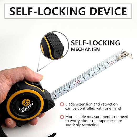 16ft(5-Meters) Tape Measure, Self-Lock, Dual Scale,Easy Read Measuring Tape