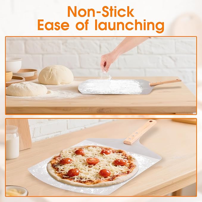 12 inch Stainless Pizza Peel for Large Oven, Pizza Spatula with Ergonomic Handle for Pizza Oven Baking, Turing Peel for Pizza, Dough, Bread Pastry, 12" W x 14.6" L