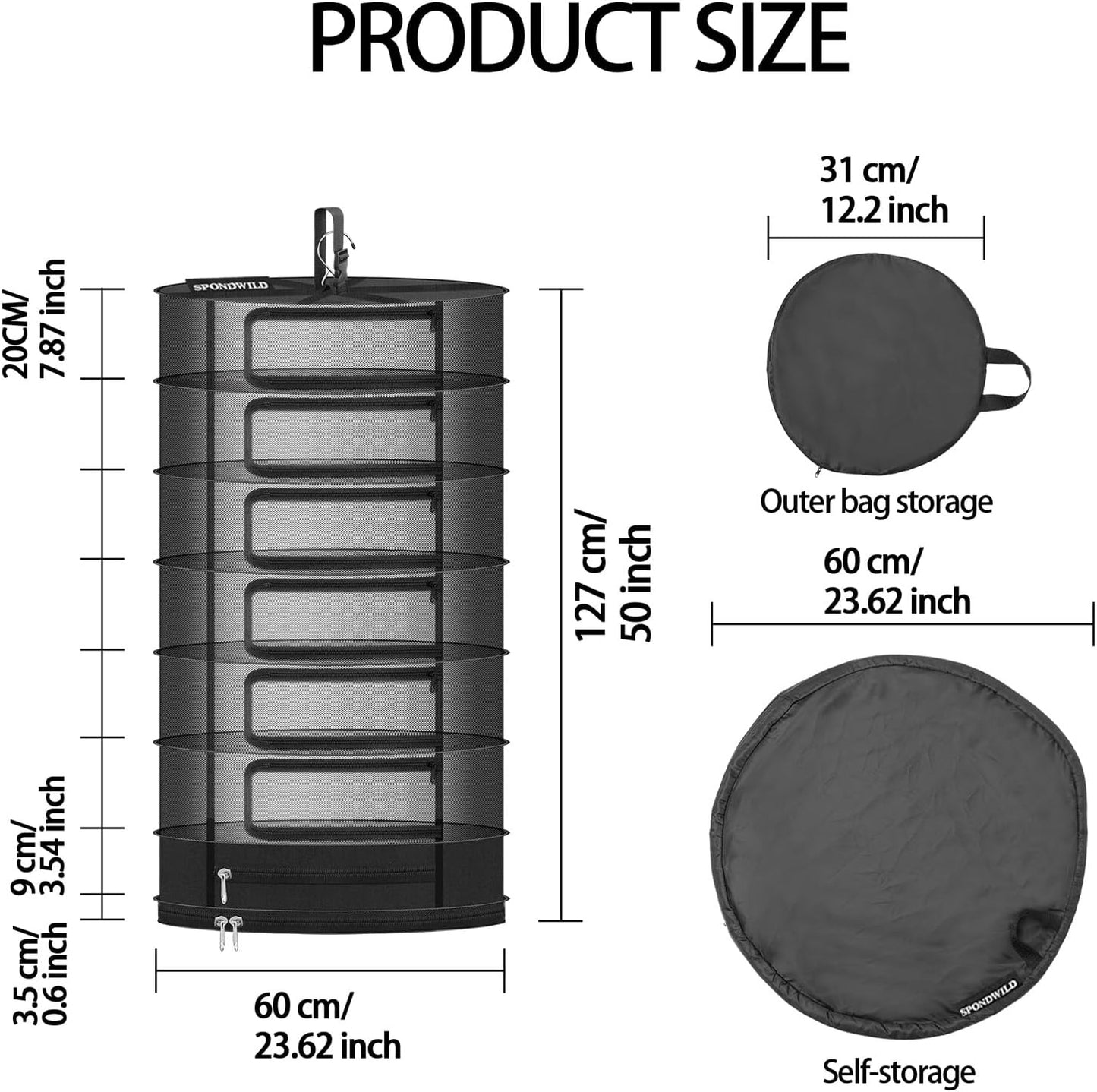 Herb Drying Rack Hanging Mesh Net,Large 6+1 Layer Plant Drying Rack with Door-Type Zipper & Closed Storage Compartment for Folding Basket Dryer Fiting in Grow Tents,Garden Outdoor