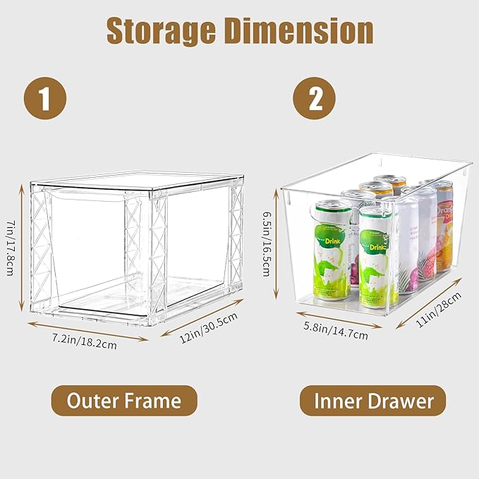 4Pack Stackable Kitchen Storage Organizer, Pantry Organizers and Storage, Clear Foods Organizer Bins with Handles, Easily Assemble for Bathroom, Kitchen, Pantry, Cabinet, Closet