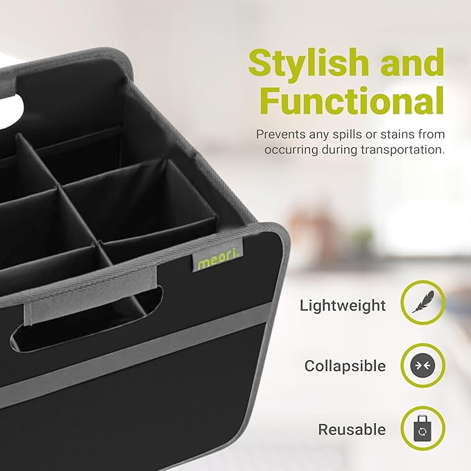 meori Black Foldable Wine Carrier 9 Slot Lava Collapsible Storage Tastings Grocery Shopping Car Bottles Milk Soda Beer B100339