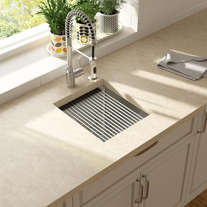 Lordear 15x17 Inch Undermount Kitchen Sink Bar Prep Sink 16 Gauge Stainless Steel Workstation Sink 15” With Cutting Board